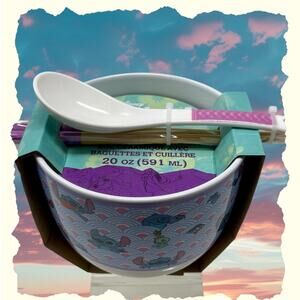 Disney Stitch & Lilo Ramen Ceramec Bowl Set with Chopsticks & Spoon 20 Oz. Bowl